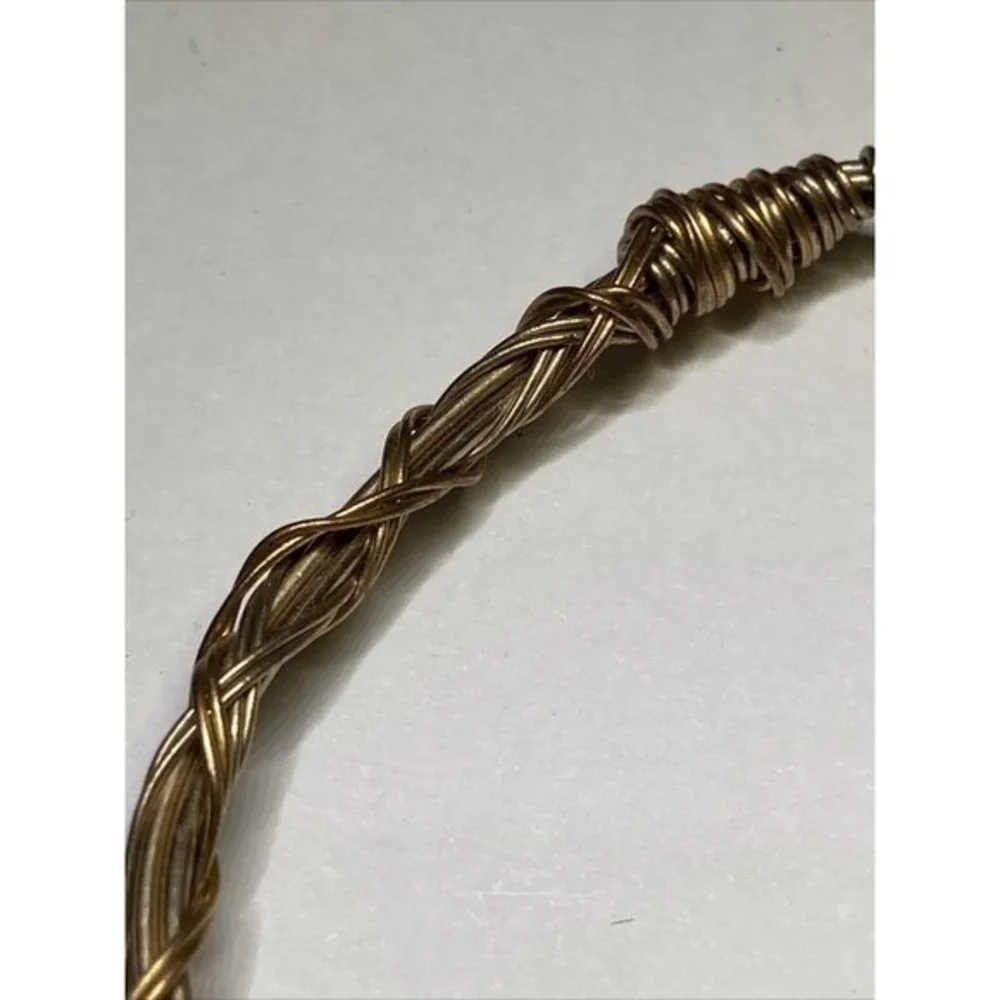 Canvas Bracelet Gold Tone Beaded Gray  Wrapped‎ Wire Hook closure